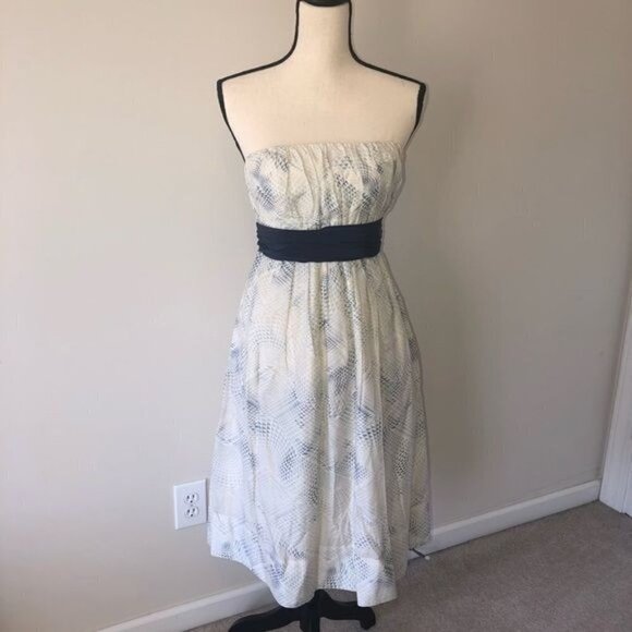 Edme & Esyllte Size 4 Convertable Strapless Dress Silk Blend Blue Print Anthro - Picture 1 of 9